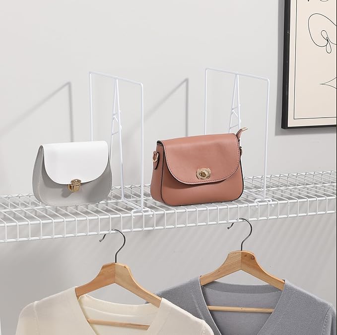 Wire Shelf Dividers - White Closet Organization & Storage Organizer - No Tool Shelf Divider for Wire Shelves - Metal Shelf Accessories – for 12“ Deep Wire Shelves – Tall 12” Height – 12 Pack