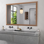 Amorho Bathroom Mirror for Wall, 60X40 Inch Walnut Wood Grain Metal Framed Mirror, HD Reflection, Hang Horizontally/Vertically, Suitable for Bedroom, Farmhouse, Bathroom, Porch
