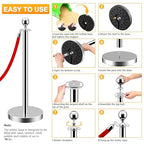 LOVMOR Crowd Control Stanchion, Rope Safety Barriers with 5 ft Red Rope, Red Carpet Poles for Theaters Hotels Clubs Party Ceremony, 4PCS