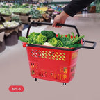 Rolling Shopping Baskets, 6PCS Shopping Carts 35L/9.2gal Plastic Rolling Shopping Basket with Wheels and Handle for Carrying and Storing Clothing Groceries (Red)