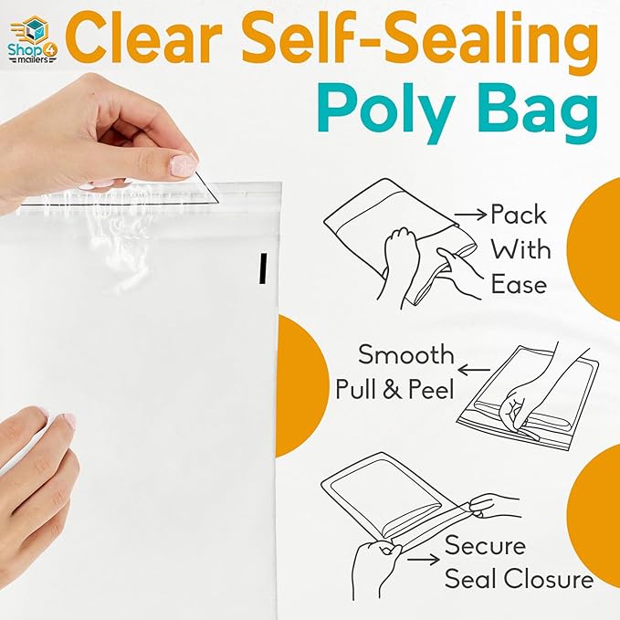 Shop4Mailers 14.5 x 19 Clear Plastic Poly Bags 1.5 Mil Self Seal Packaging for Apparel, Jewelry, Documents, Prints, Gifts, Storage – Resealable (1000 Pack)