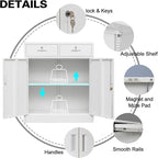 Metal Storage Cabinet, Locking Storage Cabinet with Adjustable Shelf, 36" H Metal Cabinets with 2 Drawers for Office, Garage, Home-White