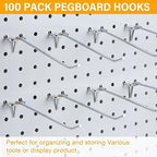 Shimeyao 100 Pcs Peg Board Shelving Hooks Stainless Steel Hanging Board Pegs Wall Display Hooks Bulk for 1/8 1/4 Garage Storage Organizer Accessories(6 Inch,Silver)