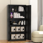 Metal Storage Cabinet-71” Tall Steel File Cabinets with Lockable Doors and Adjustable Shelves-Black Steel Storage Cabinet for Home, School, Office, Garage