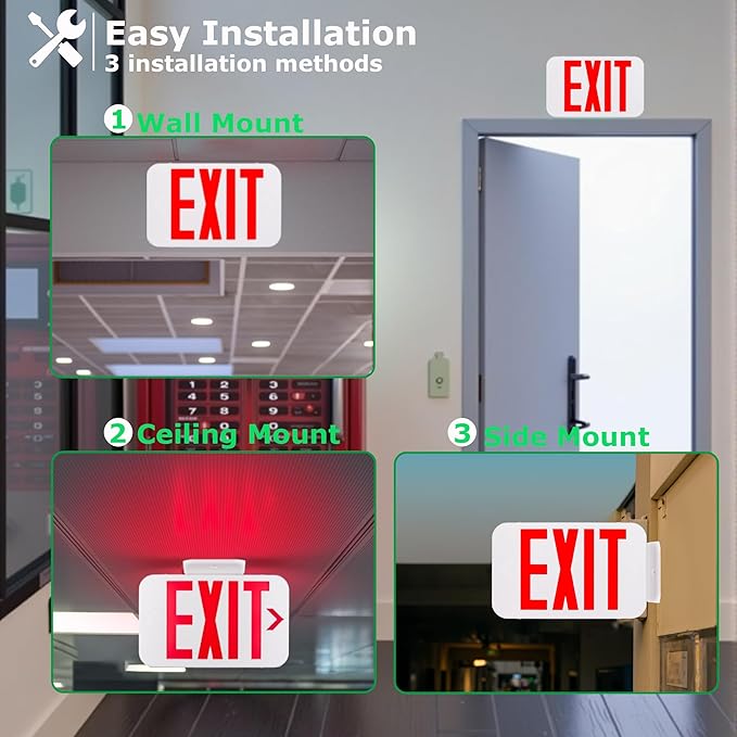 LIT-PaTH LED EXIT Sign, Emergency light with Double Face and Back Up Batteries- US Standard Red Letter Exit Lighting, UL 924 and CEC Qualified, 120-277 Voltage, 12-Pack