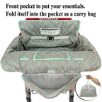 2-in-1 Shopping Cart and High Chair Cover for Baby, Padded Cover, Fold'n Roll Style, Portable with Carry Bag (Gray Grid)