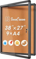 SWANCROWN Enclose Bulletin Board Case School Cork Noticeboards Cabinet with Locking Door and Keys,38x28 inch (9xA4)