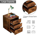 File Cabinet with Lock 3 Drawer Mobile Filing Cabinet with 360° Swivel Wheels, Under Desk Storage Cabinet Wooden File Organizer for Legal/Letter/A4 Documents, Home Office Storage (Brown)