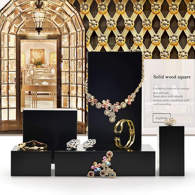 Oirlv Solid Wood Minimalism Style Jewelry Display Stand Showcase Jewelry Organizer Black Square Holder (SM05302)