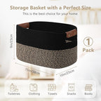 Cotton Rope Basket, Storage Baskets with Handle, 15x10x9 Inch Woven Basket for Shelves, Laundry, Towels, Clothes, Books, (Black Brown 1 Pack)