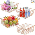 4 Pack Wire Baskets for Pantry Metal Wire Freezer Organizer Bins with Handles, Metal Basket Rose Gold Wire Baskets for Storage Organizing Office, Kitchen Cabinets, Bathroom, Countertop