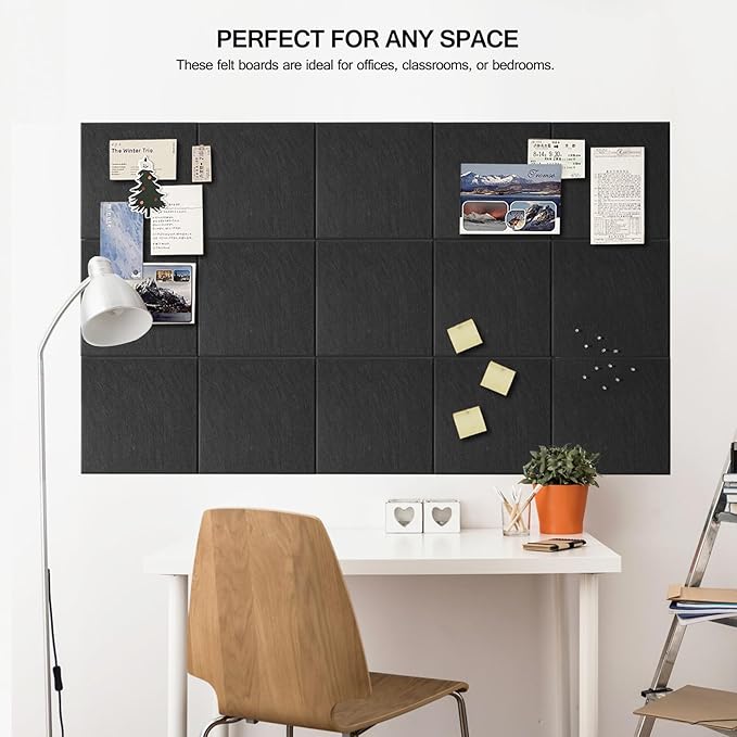 MAXECHO Large Cork Board for Wall 59" × 36", Black Bulletin Board, 15 Pack Felt Wall Tiles with Pushpins for Office Corkboard Tack Board Push Pin Board Felt Board