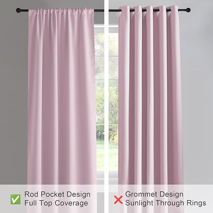 PONY DANCE Bedroom Curtains for Children - 42 x 45 inches Light Pink Window Curtain Drapes Rod Pocket Panels Thermal Insulated Room Darkening for Kitchen Short Length Draperies, Set of 2