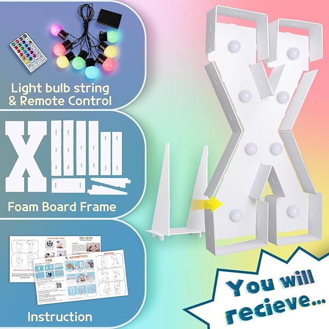 imprsv 3FT Colorful Marquee Letters X, 18 Colors Large Light up Letters Alphabet Sign with Remote, Big Marry Me Sign, Birthday Party Decorations Anniversary Wedding Decoration
