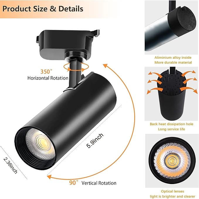 H Type LED Track Lighting Heads Kit, 24 Heads 3000K Warm White with 26.2FT Track Rail, 20W 2700lm High Brightness, Angle Adjustable Track Light