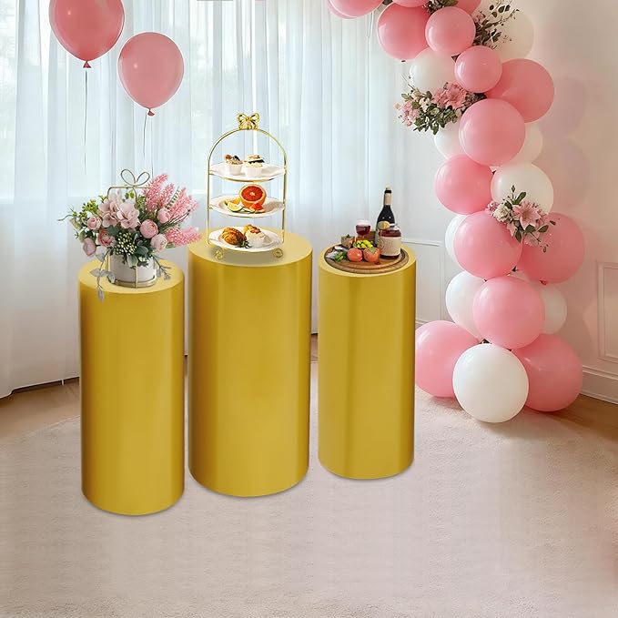 3Pcs Metal Pedestal Stand for Party, Large Gold Cake Stand, Pedestal Display Plinth Pillars for Wedding Ceremony Birthday Party Art Decor, Column Decorative Cube for Wedding Dessert Table Display