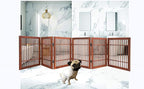 Pet Dog Gate Strong and Durable Freestanding Folding Acacia Hardwood Portable Wooden Fence Indoors or Outdoors by Urnporium (Brown Pet Gate, 6 Panel 24" Tall)