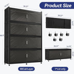 320 Gallon Extra Large Collapsible Storage Bin with Lid, 960QT Stackable Plastic Organizer with 6X Wheels, Foldable Drawer Cabinet for Closet, Living Room Office, Kitchen 4Pack, Black