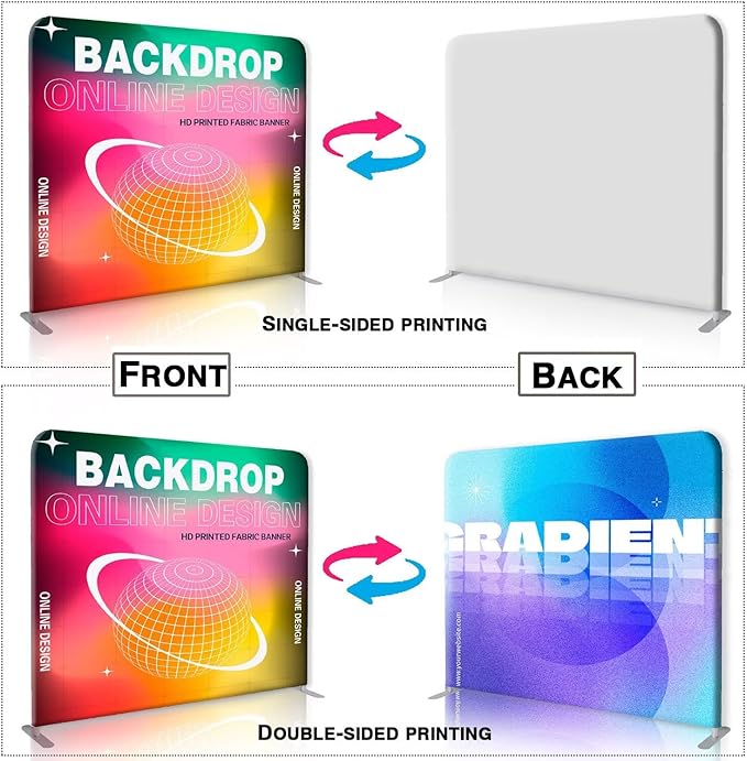 Custom Tension Fabric Banner with Stand Trade Show Backdrop Display, HD Printing Customize Online, Large Portable Trade Show Booth Display Banner for Business Pop Up Display Aluminum Frame 15x7.5 FT