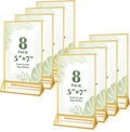 8 Pack 5x7 Gold Acrylic Sign Holders, Double Sided Picture Frame Stands Vertical, Clear Wedding Table Numbers Frames for Photo Display, Restaurant Menu, Flyers