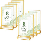 8 Pack 5x7 Gold Acrylic Sign Holders, Double Sided Picture Frame Stands Vertical, Clear Wedding Table Numbers Frames for Photo Display, Restaurant Menu, Flyers