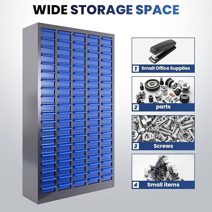 75 Drawers Parts Cabinet for Nuts, Bolts, Screws, Nut and Bolt Organizer with ABS Material Drawer, Bolt Bin Tool Storage Cabinet in Workshop, Garage, Office (100 Drawers)