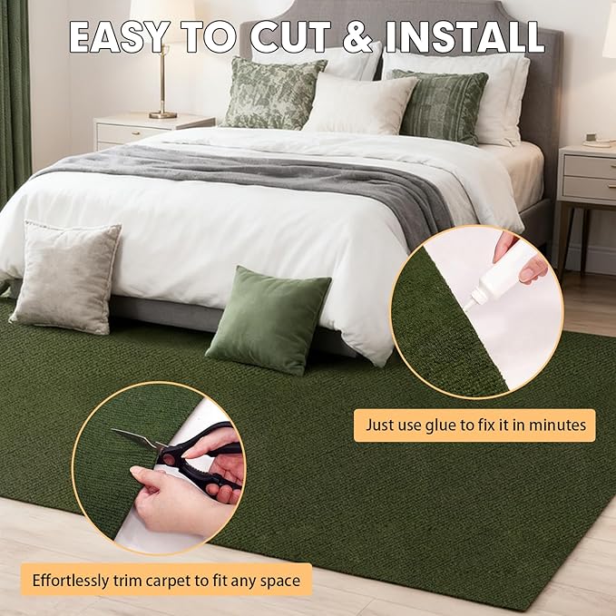 Marine Carpet,5 FT x 10 FT Olive Green Indoor Outdoor Carpet 0.2" Thick with Water-Proof TPE Backing, Non-Slide for Home, Patio, Porch, Deck