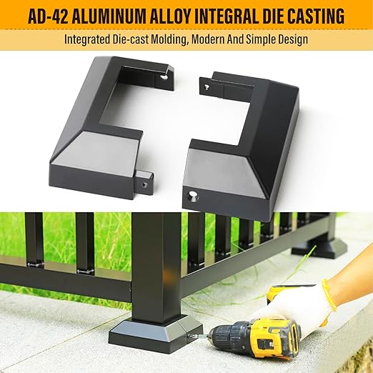 2.5"x2.5"（Actual: 2.5"x 2.5"） Deck Post Base Cover Decorative Post Base Trim Skirt Black Aluminum 4Pack