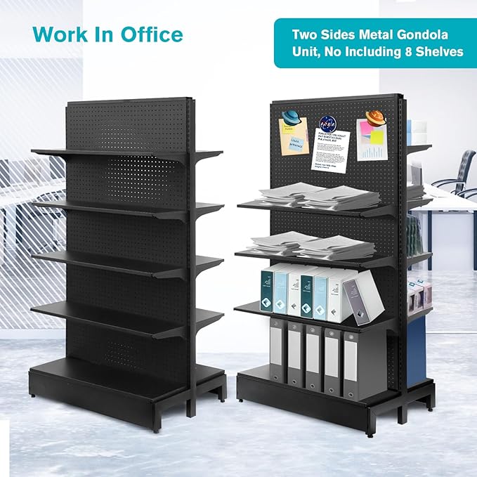 Pegboard Display Stand, Gondola Shelf Display for Convenient Grocery Office Supply or Liquor Stores, Standing Pegboard Display Two Sides Peg Board Panels, 20 Hooks, No Including 8 Shelves