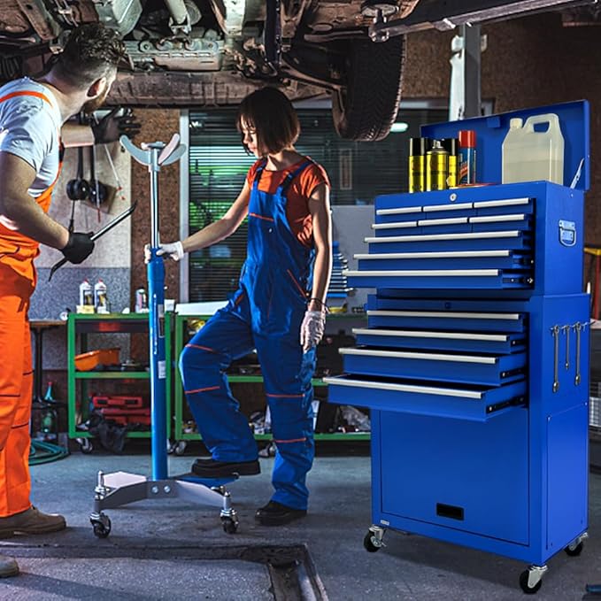 13-Drawer Rolling Tool Chest, 2-in-1 Heavy Duty Detachable Storage Cabinet with Lockable Wheels & Removable Top Box, 600 lbs Capacity for Mechanics, Garage Workshop (Blue)
