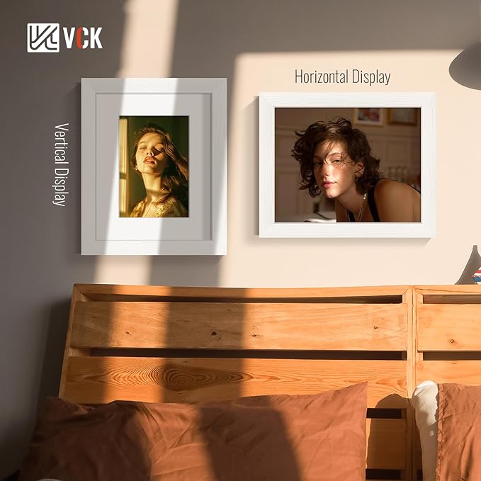 VCK Picture Frame 8×10 Set of 5 Display Pictures 5x7 with Mat or 8x10 Without Mat, High Definition Glass Multi White Photo Frames for Baby Pictures, Weddings, Portraits Display