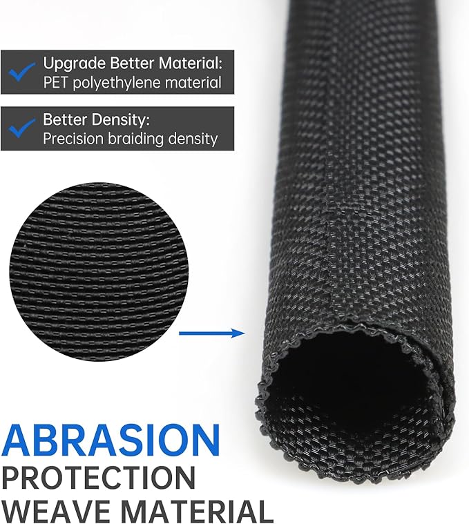 Split Braided Cable Sleeve，Flexible Wire Loom Tubing, Automotive Cord Protector Pet Proof, Cable Management for Computer TV Electric Wires Harness 16ft (Black, 16mm（5/8")