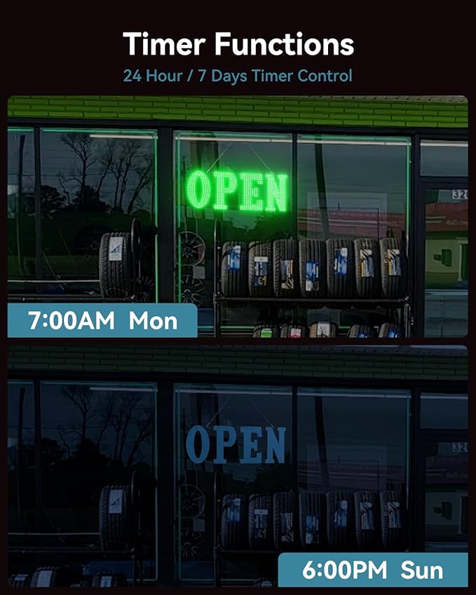 Open Sign for Business, 40"x14" Jumbo Open Sign with Timer and Remote Control, Dynamic Light Modes Led Signs for Storefront Window Bar Salon Cafes Retail Shops Green