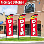 Buryeah 3 Sets Now Open Feather Flag Pole Kit for Business Advertising 7 ft Open Flag Banner Sign with Pole Kit Ground Stake and Portable Bag for Outside Ground (Red)