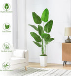 Birds of Paradise Plant Artificial, 5FT Fake Plants Faux Banana Leaf Tree with 10 Banana Leaves, Lifelike Tall Fake Tropical Palm Indoor Silk Floor Plant in Black Pot for House,Office,Room,Home Decor