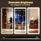 LED Rectangular Corner White Full Length Mirror - 30“ x 71” Brightness Adjustable, Touch Screen Control, Wall Mounted or Freestanding, for Bedroom Living Room Cloakroom Dressing Mirror