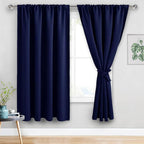 JIUZHEN Blackout Curtains for Bedroom - 70 x 63 Inch Extra Wide Privacy Assured Thermal Insulated Room Darkening Sliding Door Curtains for Living Room, Set of 2 Panels with Tiebacks, Navy Blue