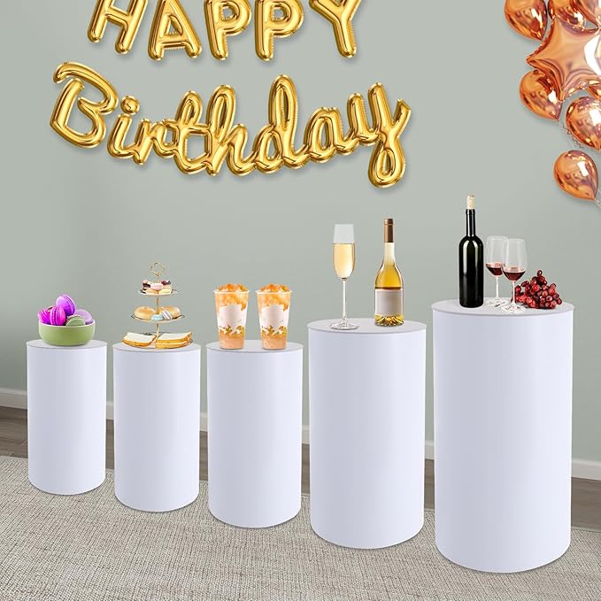 Wedding Round Cylinder Stands, Party Cylinders Set of 5 Stand, Acrylic Round Pedestal Stand for Wedding Birthday Party 19.6'', 21.6'', 23.6'', 29.5'', 35.4'' H