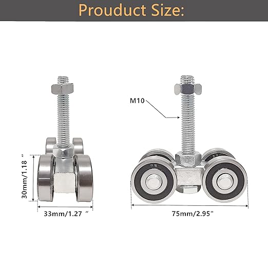 4 Wheel Trolley Assembly Roller Trolley Silent M10 Bolt for use with 1-5/8" Wide and All 1-5/8" or Taller Strut Channel 4Pcs