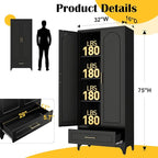 Metal Storage Cabinet with Drawers,75Inch Black Pantry Cabinets for Kitchen Storage with 3 Adjustable Shelves,Tall Kitchen Pantry Cabinet for Living Room, Dining Room，Office
