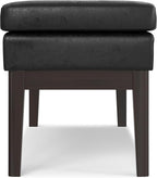 SIMPLIHOME Carlson Ottoman Bench - 45 inch Wide Upholstered Vegan Leather Rectangle Ottoman in Distressed Black, Mid Century Modern Bench for Bedroom, Entryway or Living Room with Padded Seat