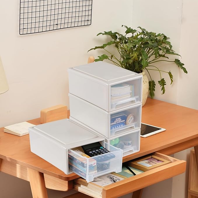 12 Quart Stackable Storage Drawers, Plastic Stacking Drawer, 4 Packs