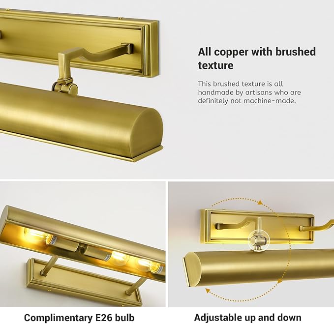 24in Modern Brass Picture Lights for Wall Hardwired, 4 Light Gold Wall Picture Light for Above Picture Frame, Accent Light for Living Room, Bookcase, Library Display (Includes Bulbs)
