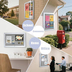 Enclosed Bulletin Board 36"x24" Outdoor Weatherproof Cork Noticeboard with Locking Door Wall-Mounted Gray Fabric Silver Aluminium Frame for Home, School, Office, Community, Hospital