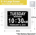 【New 2024】 Digital Calendar Alarm Day Clock - with 8" Large Screen Display, am pm, Multiple Alarms, for Impaired Vision People, The Aged Seniors, The Dementia, for Desk, Wall Mounted,