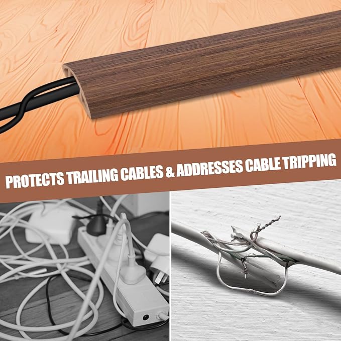Floor Cord Cover Cable Cavity Self Adhesive Cord Hider Floor 10FT Floor Cable Management Power Cord Protector Floor Electric Cord Covers for Offices, Gym, Exhibitions (Misty Brown Wood, 1.18" x 10')