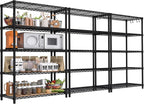 PrimeZone Wire Metal Storage Shelves - 5 Tier Adjustable NSF Certified Heavy Duty Garage Shelving Unit Organizer Rack, Steel Utility Shelf for Kitchen, Pantry, 35.5" W x 14" D x 72" H, Black, 3 Packs