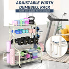 PLKOW Dumbbell Rack, Weight Rack for Dumbbells, Home Gym Storage for Dumbbells Kettlebells Yoga Mat and Balls, All in One Workout Storage with Wheels and Hooks, Powder Coated Finish Steel