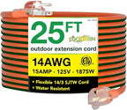 Go Green Power Inc. (GG-13825) 14/3 SJTW Outdoor Extension Cord, Lighted Extension Cord, 25 ft