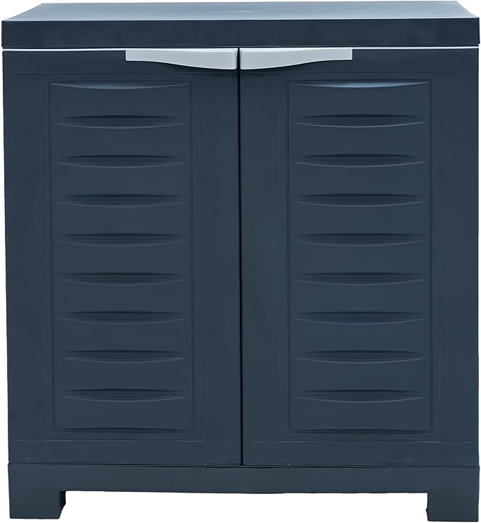 Sunnydaze Plastic Garage Storage Cabinet with Adjustable Shelf - 25.5" H - Garage, Office, Home, Laundry Room - Charcoal